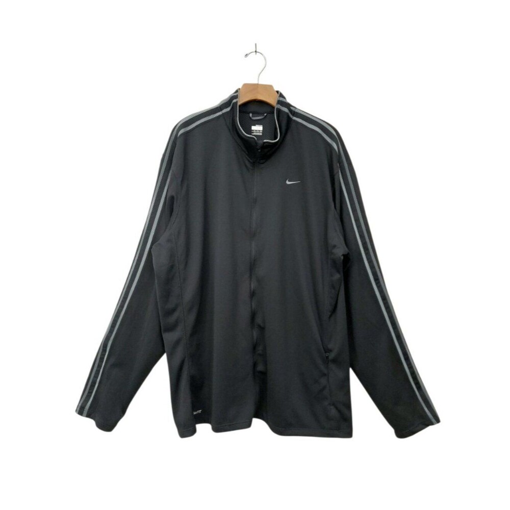Nike Fit Dry Track Jacket Mens XXL Black Silver Stripe Full Zip Athletic Running